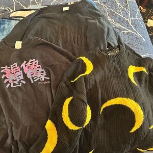 Black Sweater with Yellow Crescent Moons